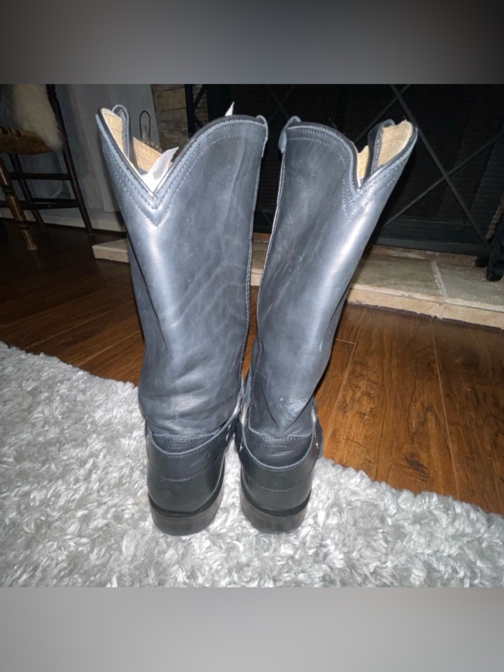 Frye Harness Boots Black Leather Biker Round Toe Western Women’s Size 10B - Picture 8 of 16